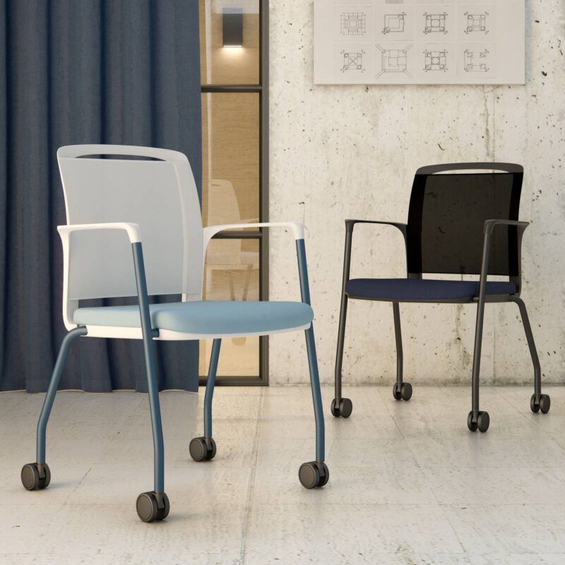 Infinity Mesh Meeting Chair - White 4 Legged Frame on Castors - Image 2