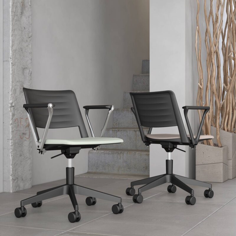 Salto Plastic Shell Chair with Mesh Back & Upholstered Seat - Image 2