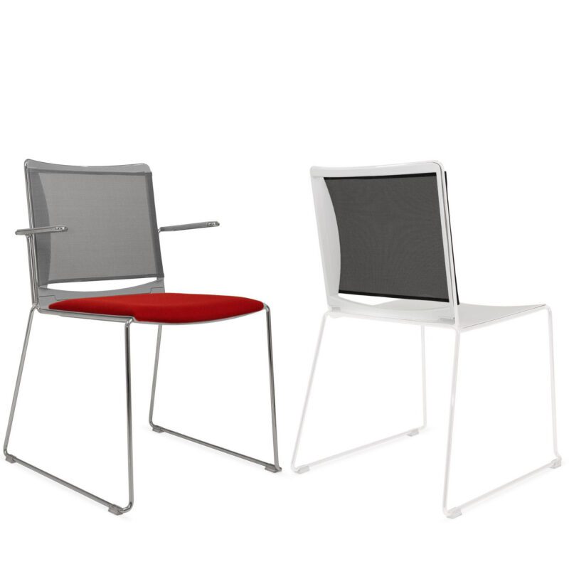 Vice Versa Sled Mesh Back Armchair with Plastic Shell & Seat Pad - Image 3