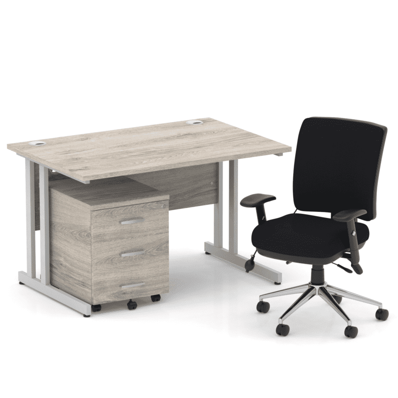 Impulse 1200mm Cantilever Straight Desk With Mobile Pedestal and Chiro Medium Back Black Operator Chair - Image 12