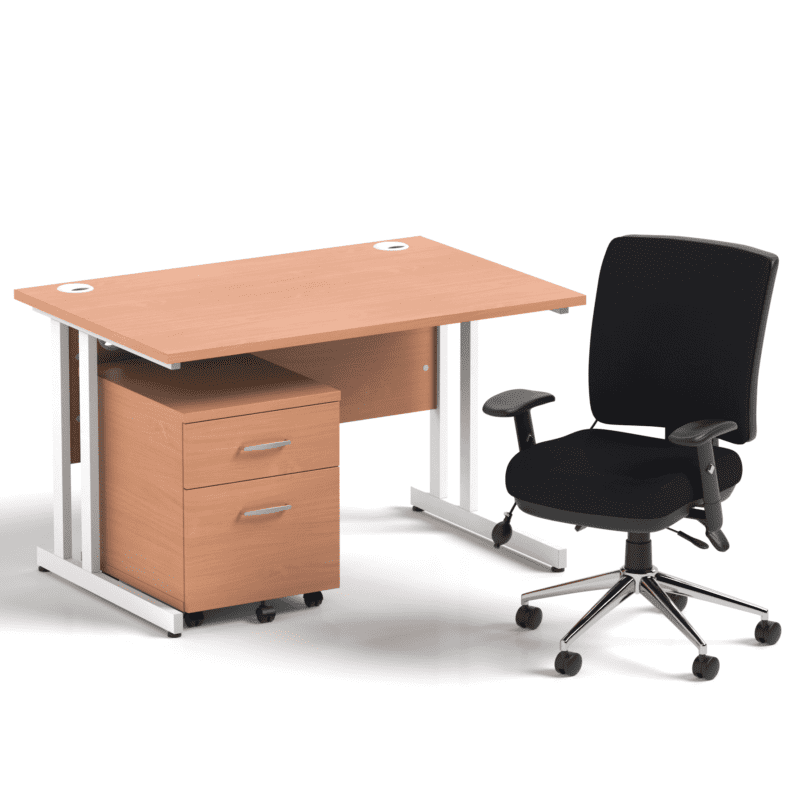 Impulse 1200mm Cantilever Straight Desk With Mobile Pedestal and Chiro Medium Back Black Operator Chair - Image 13