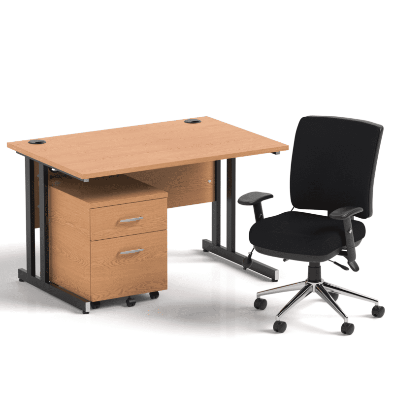 Impulse 1200mm Cantilever Straight Desk With Mobile Pedestal and Chiro Medium Back Black Operator Chair - Image 27