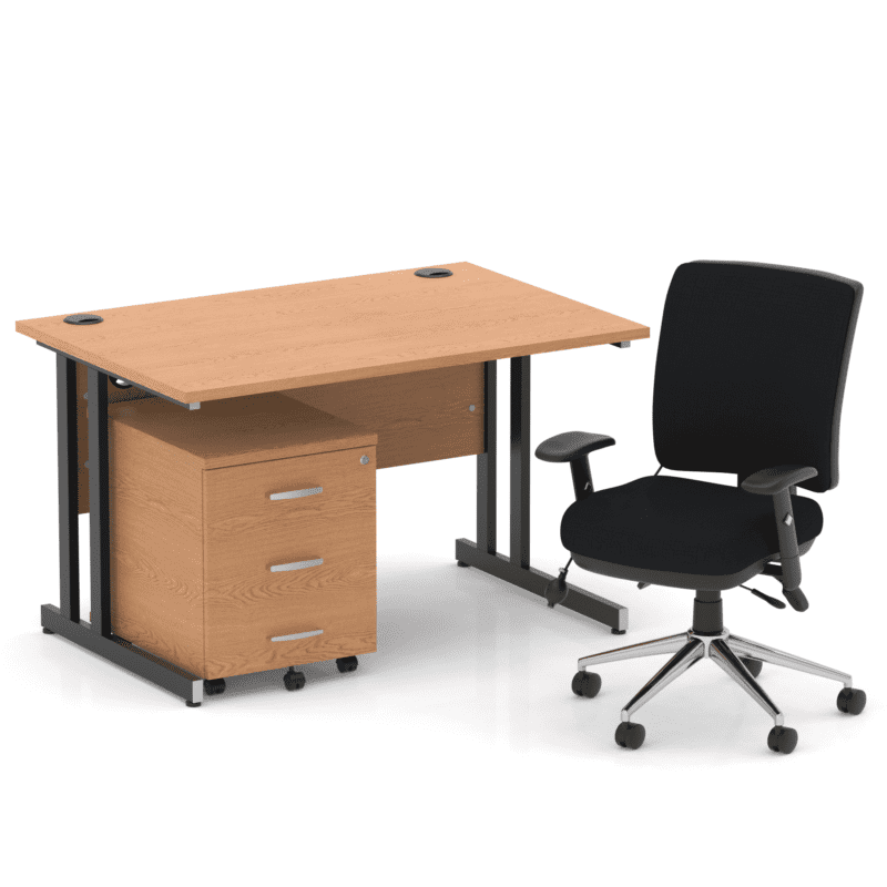 Impulse 1200mm Cantilever Straight Desk With Mobile Pedestal and Chiro Medium Back Black Operator Chair - Image 33