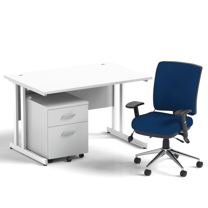 Impulse 1200mm Cantilever Straight Desk With Mobile Pedestal and Chiro Medium Back Blue Operator Chair - Image 17