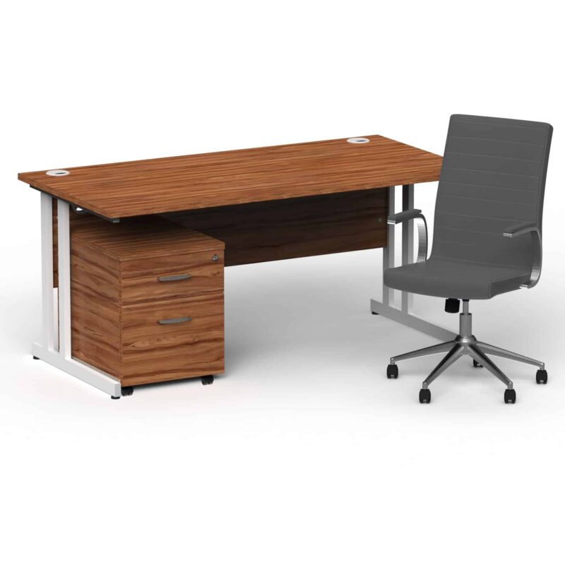 Impulse 1600mm Cantilever Straight Desk With Mobile Pedestal and Ezra Grey Executive Chair - Image 16