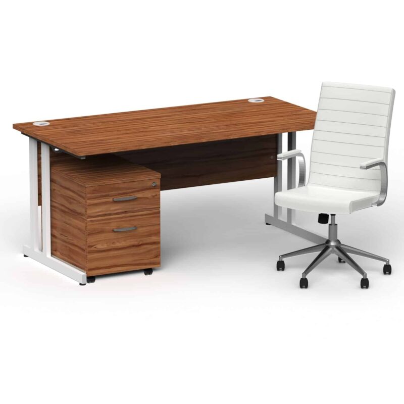 Impulse 1600mm Cantilever Straight Desk With Mobile Pedestal and Ezra White Executive Chair - Image 15