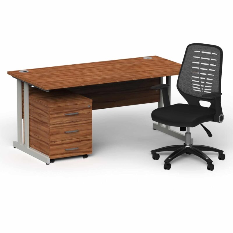 Impulse 1600mm Cantilever Straight Desk With Mobile Pedestal and Relay Silver Back Operator Chair - Image 10