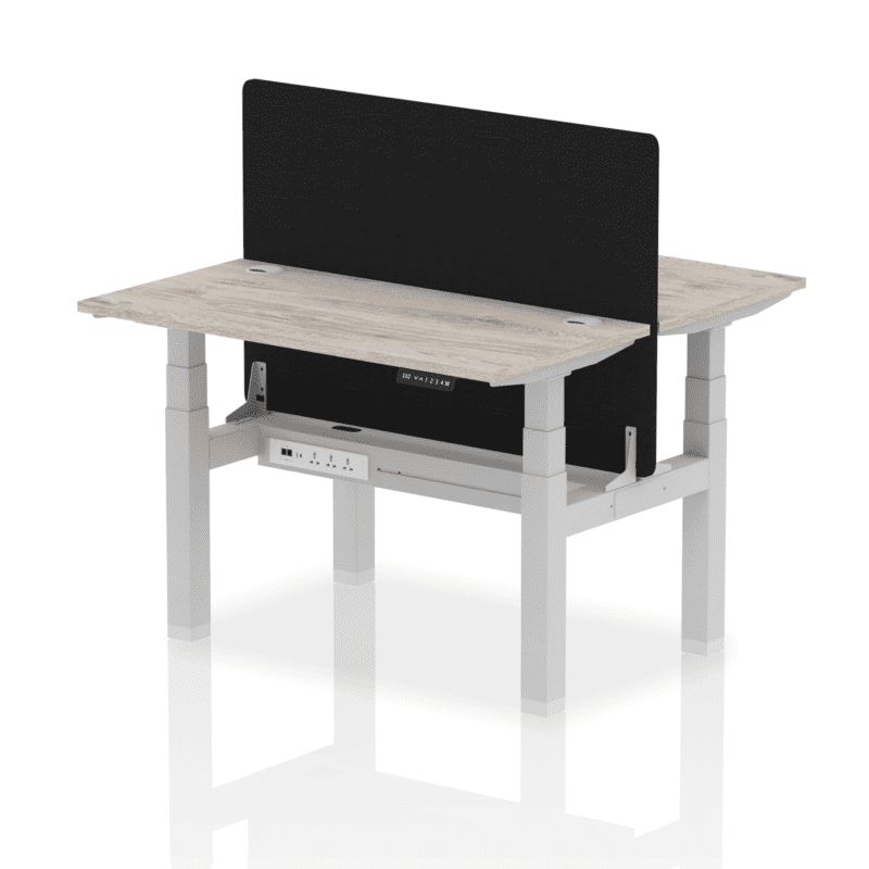 Air Back-to-Back Slimline Height Adjustable Bench Desk - 2 Person with Black Straight Screen - Image 5