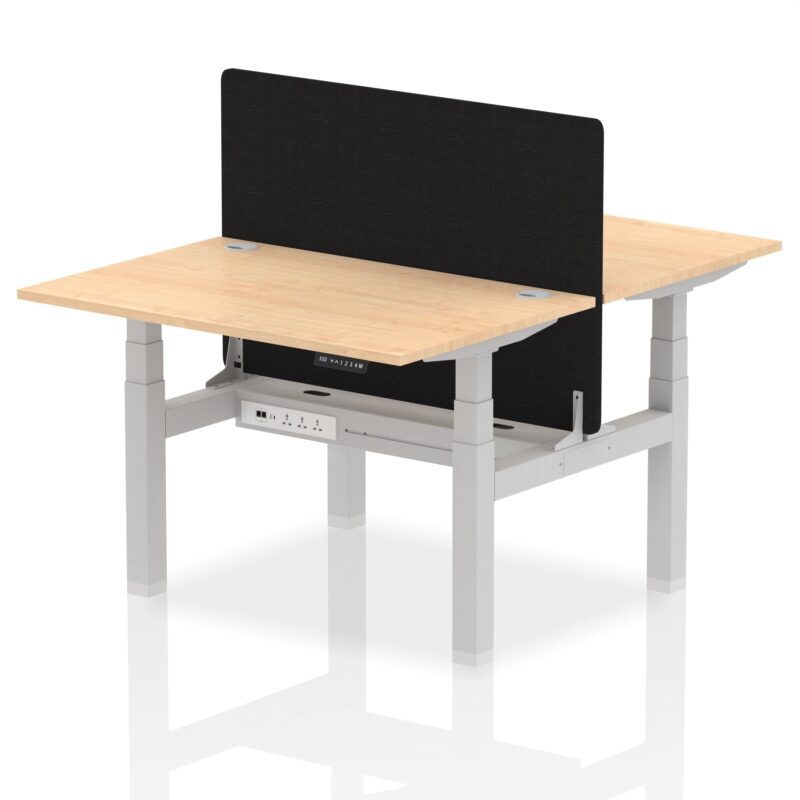 Air Back-to-Back Height Adjustable Bench Desk - 2 Person with Black Straight Screen - Image 8