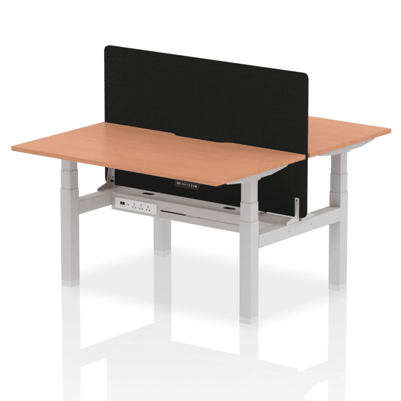 Air Back-to-Back Scalloped Edge Height Adjustable Bench Desk - 2 Person with Black Straight Screen - Image 20