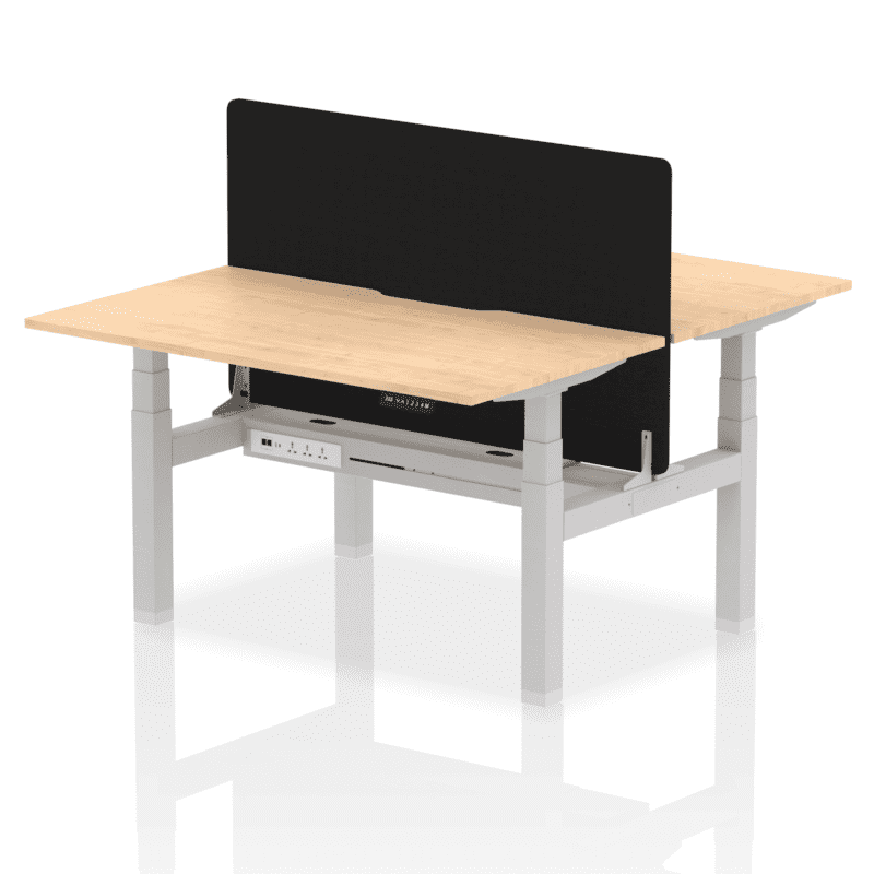 Air Back-to-Back Scalloped Edge Height Adjustable Bench Desk - 2 Person with Black Straight Screen - Image 26