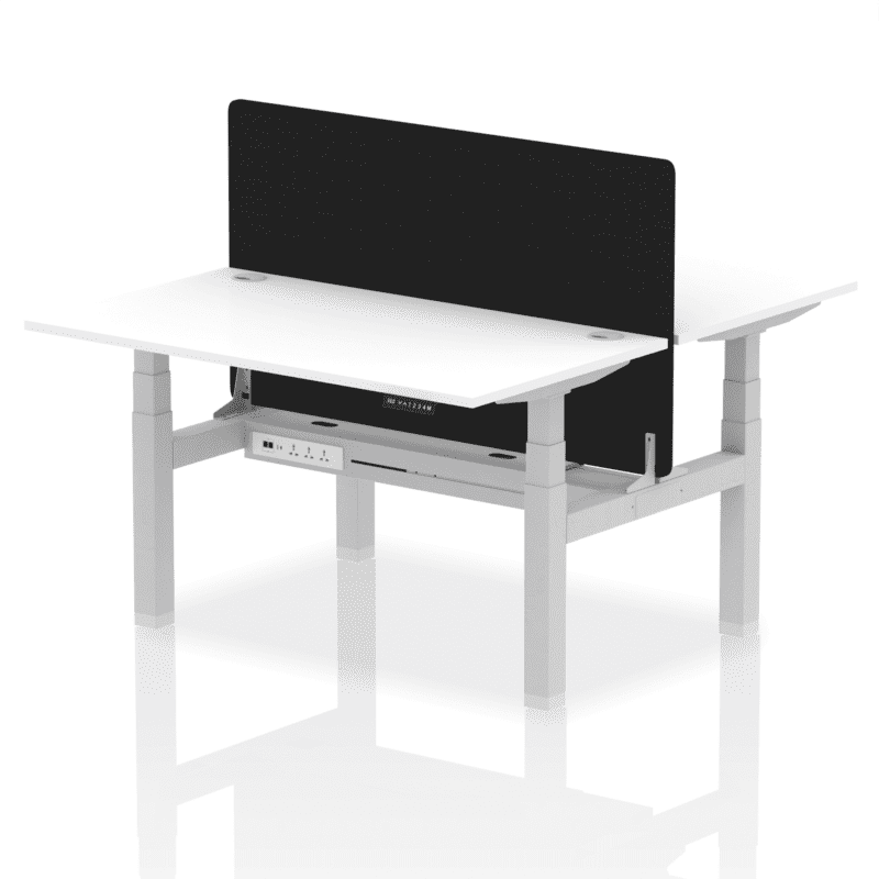 Air Back-to-Back Height Adjustable Bench Desk - 2 Person with Black Straight Screen - Image 35