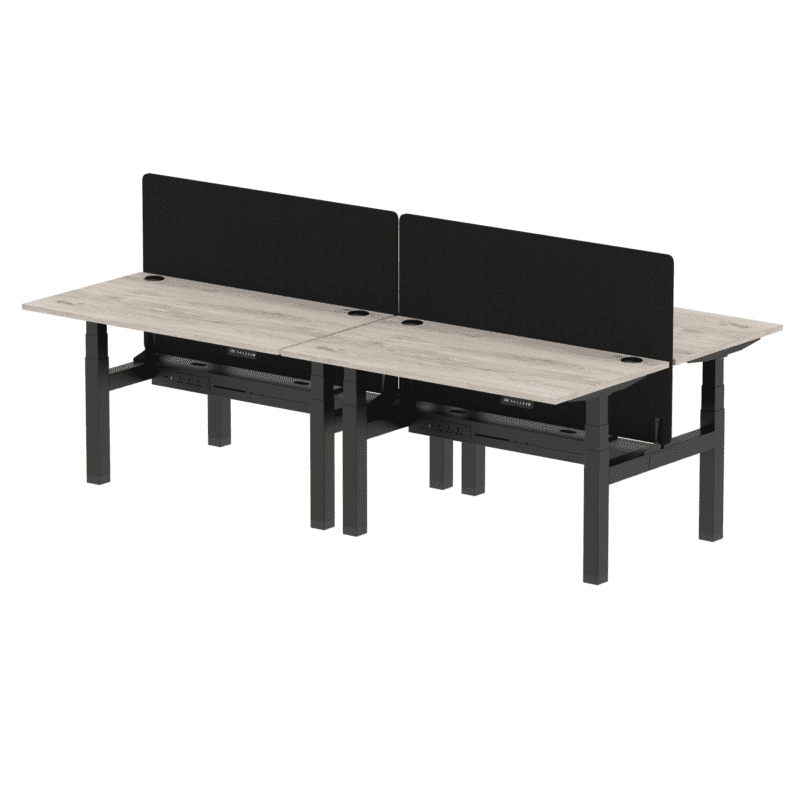 Air Back-to-Back Height Adjustable Bench Desk - 4 Person with Black Straight Screen - Image 22