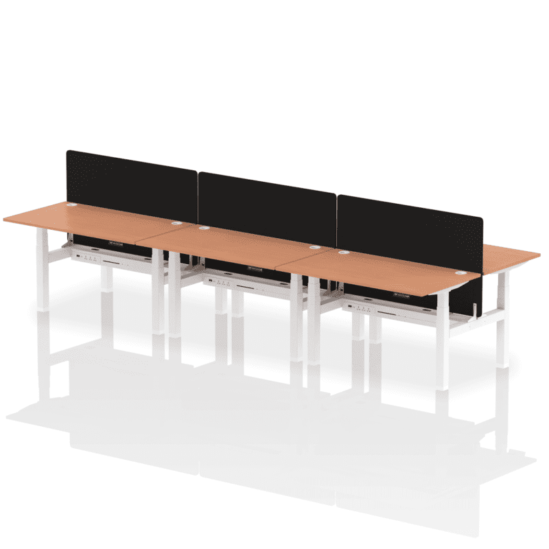 Air Back-to-Back Height Adjustable Bench Desk - 6 Person with Black Straight Screen - Image 21