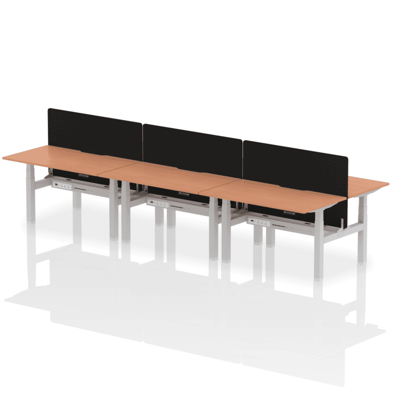 Air Back-to-Back Scalloped Edge Height Adjustable Bench Desk - 6 Person with Black Straight Screen - Image 20