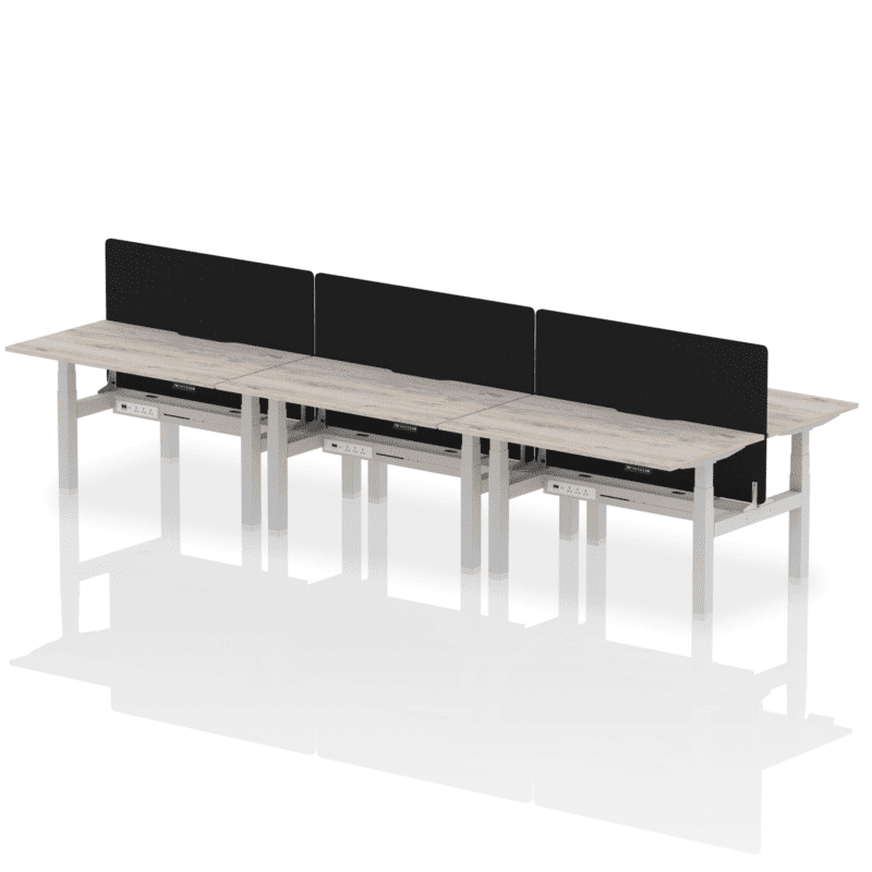Air Back-to-Back Scalloped Edge Height Adjustable Bench Desk - 6 Person with Black Straight Screen - Image 23