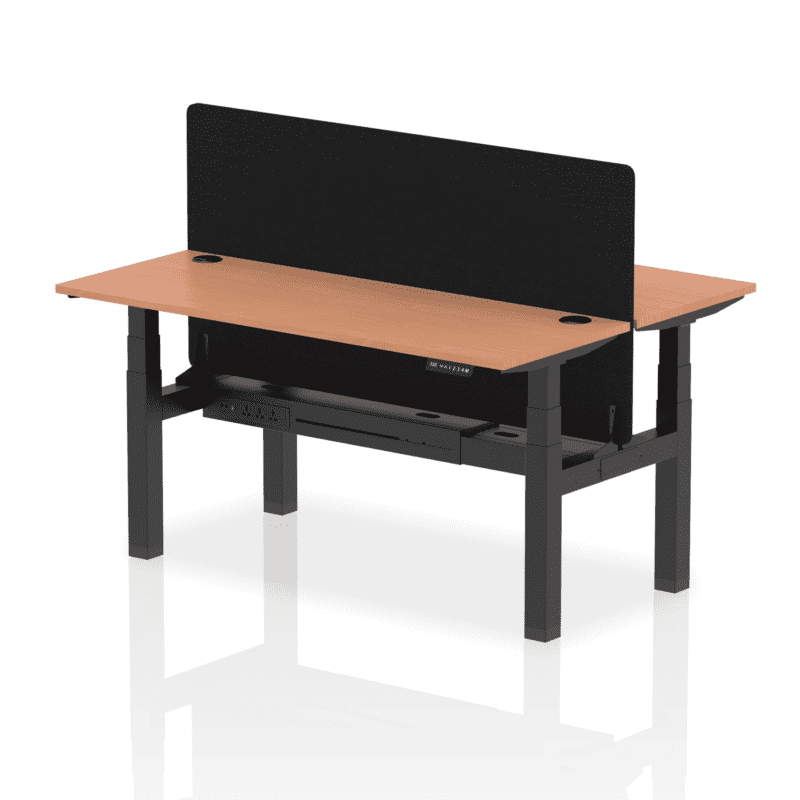 Air Back-to-Back Slimline Height Adjustable Bench Desk - 2 Person with Black Straight Screen - Image 37