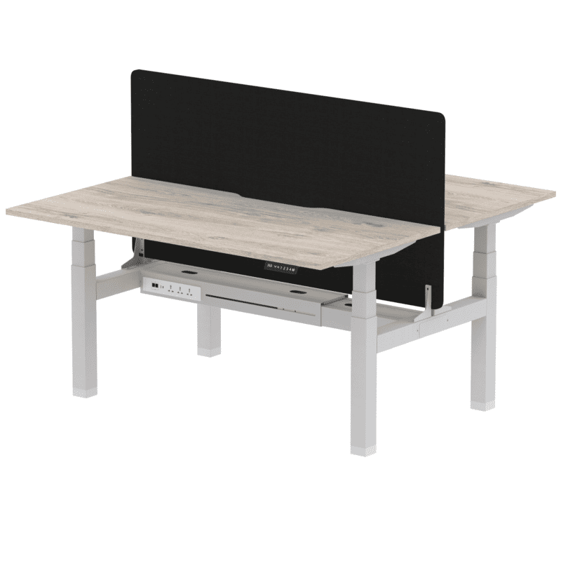 Air Back-to-Back Scalloped Edge Height Adjustable Bench Desk - 2 Person with Black Straight Screen - Image 84