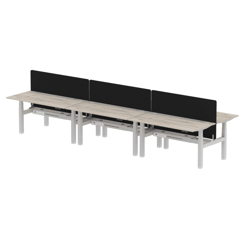 Air Back-to-Back Height Adjustable Bench Desk - 6 Person with Black Straight Screen - Image 41