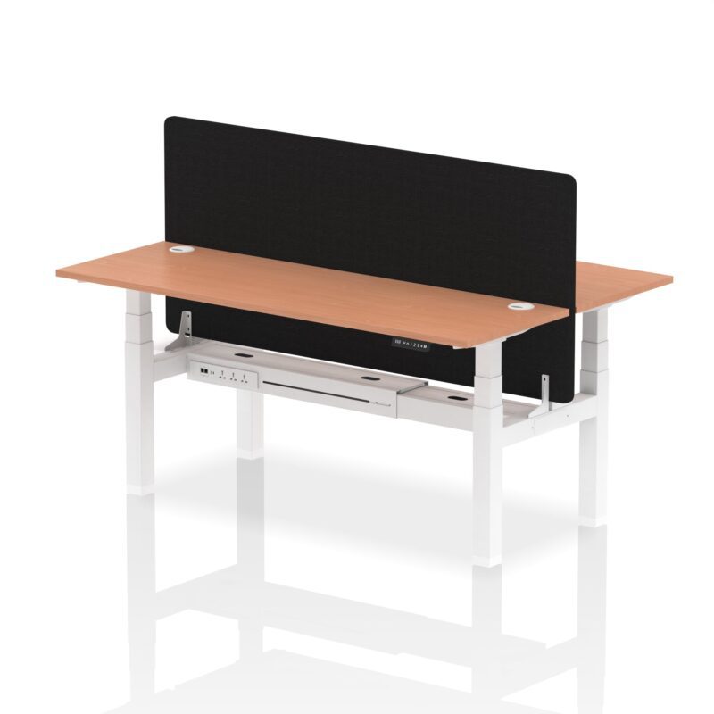 Air Back-to-Back Slimline Height Adjustable Bench Desk - 2 Person with Black Straight Screen - Image 57