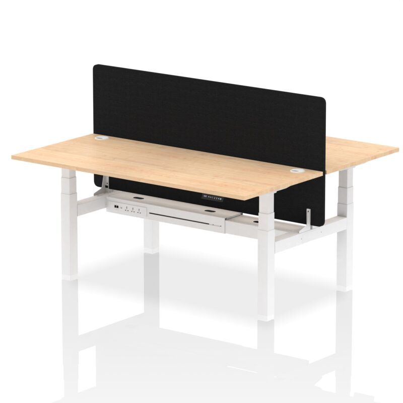 Air Back-to-Back Height Adjustable Bench Desk - 2 Person with Black Straight Screen - Image 63