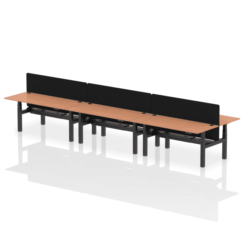 Air Back-to-Back Height Adjustable Bench Desk - 6 Person with Black Straight Screen - Image 55