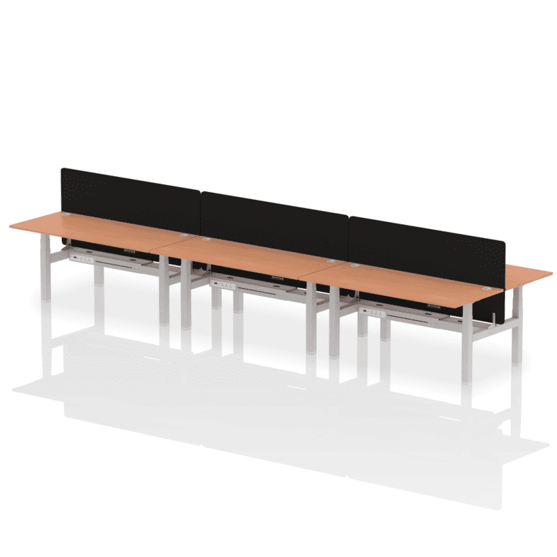Air Back-to-Back Height Adjustable Bench Desk - 6 Person with Black Straight Screen - Image 56