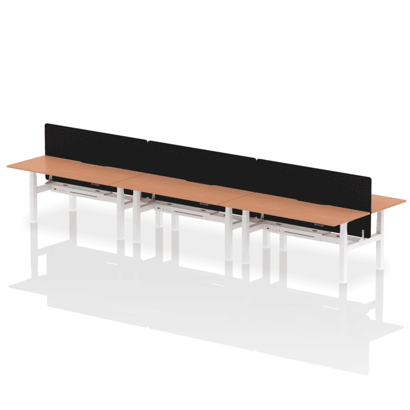 Air Back-to-Back Scalloped Edge Height Adjustable Bench Desk - 6 Person with Black Straight Screen - Image 57