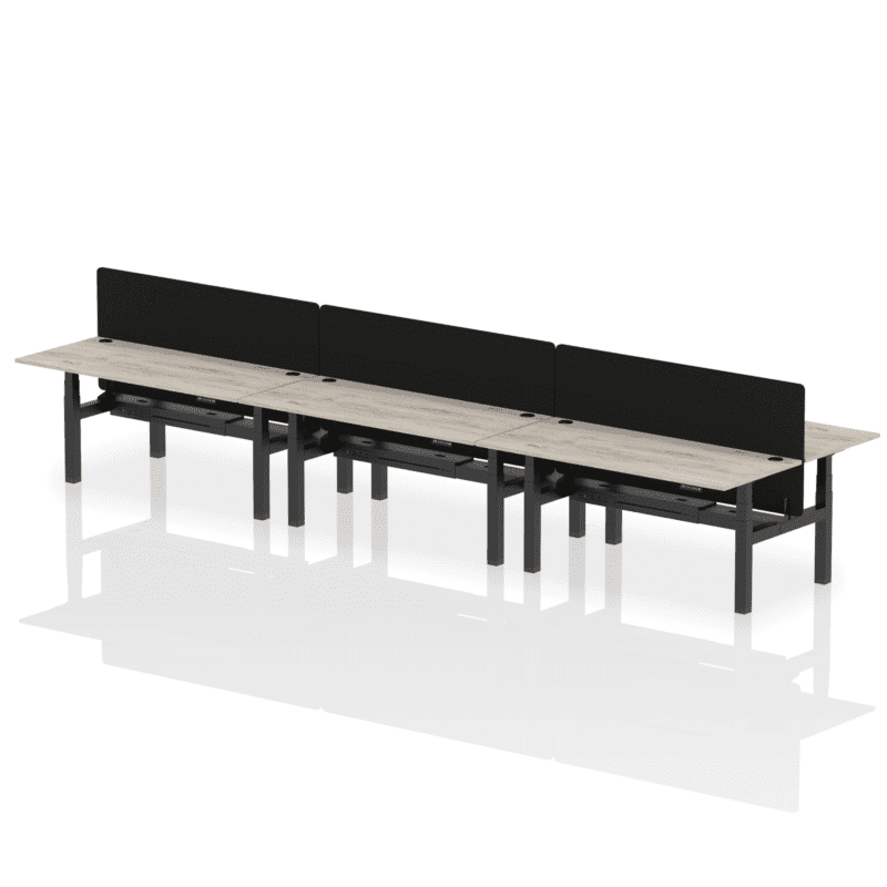 Air Back-to-Back Height Adjustable Bench Desk - 6 Person with Black Straight Screen - Image 58