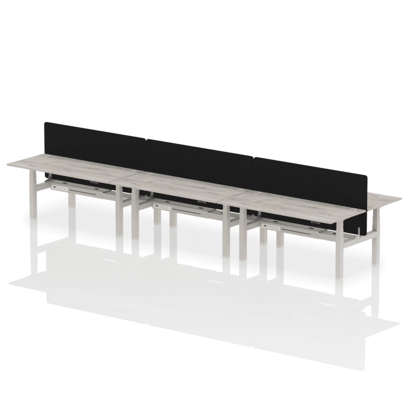 Air Back-to-Back Height Adjustable Bench Desk - 6 Person with Black Straight Screen - Image 59