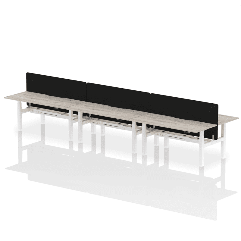 Air Back-to-Back Scalloped Edge Height Adjustable Bench Desk - 6 Person with Black Straight Screen - Image 60