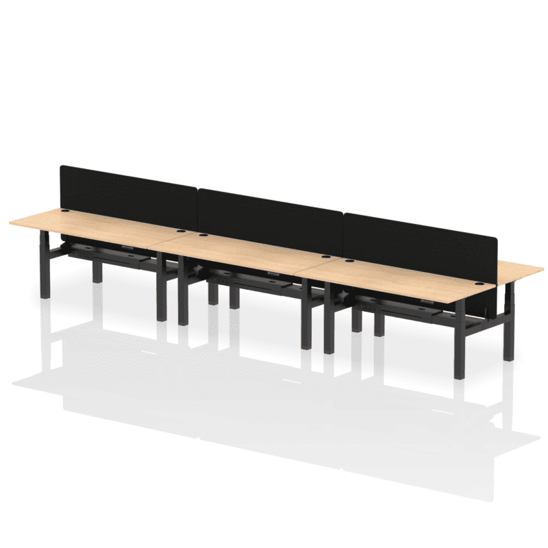 Air Back-to-Back Height Adjustable Bench Desk - 6 Person with Black Straight Screen - Image 61