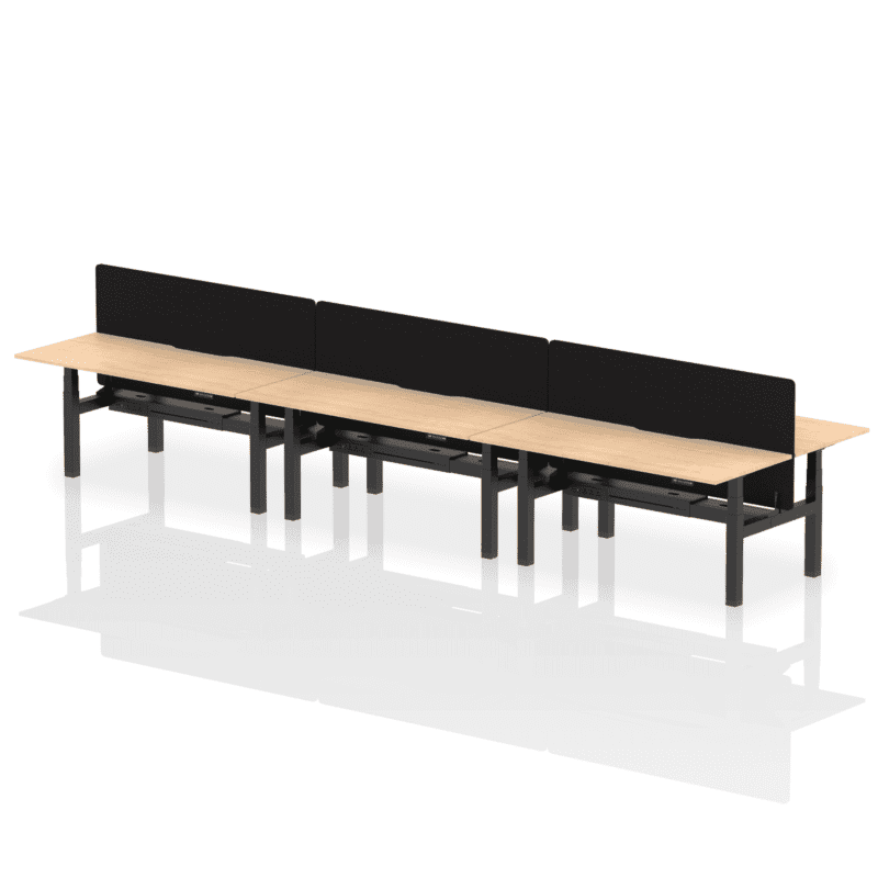 Air Back-to-Back Scalloped Edge Height Adjustable Bench Desk - 6 Person with Black Straight Screen - Image 61