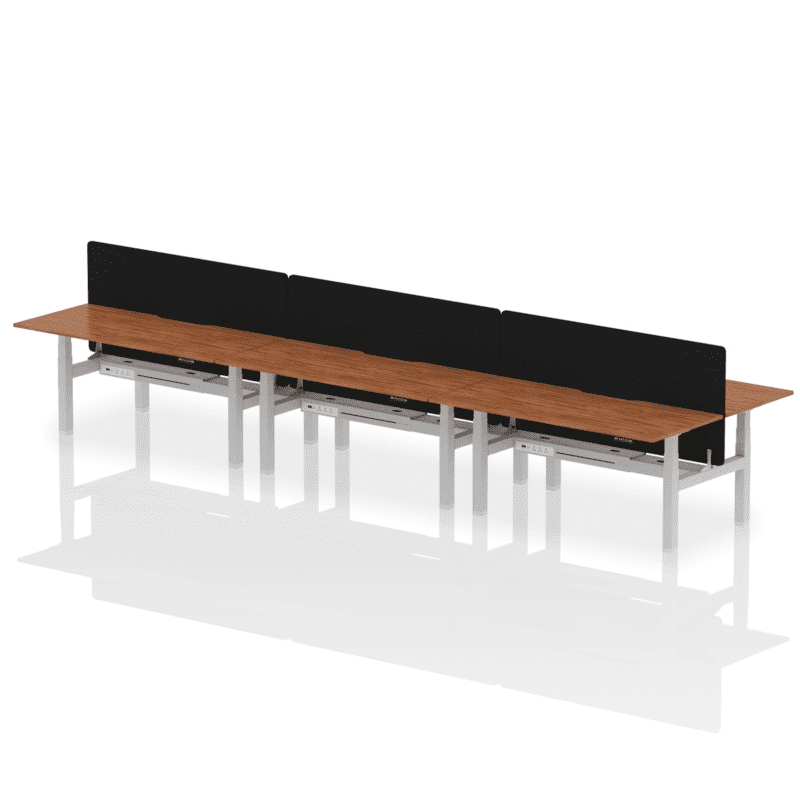 Air Back-to-Back Scalloped Edge Height Adjustable Bench Desk - 6 Person with Black Straight Screen - Image 68