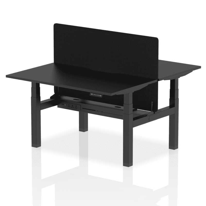 Air Back-to-Back Scalloped Edge Height Adjustable Bench Desk - 2 Person with Black Straight Screen - Image 75