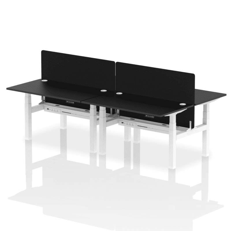 Air Back-to-Back Height Adjustable Bench Desk - 4 Person with Black Straight Screen - Image 78
