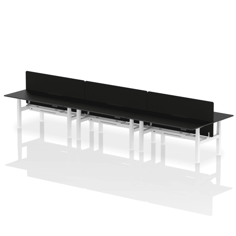 Air Back-to-Back Scalloped Edge Height Adjustable Bench Desk - 6 Person with Black Straight Screen - Image 84