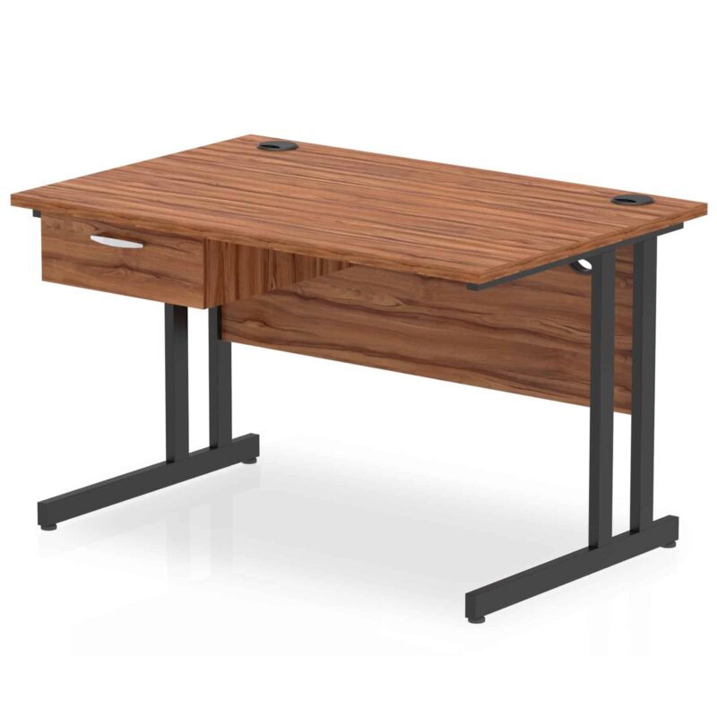 Impulse Cantilever Straight Desk Black Frame With Single One Drawer Fixed Pedestal - Image 6