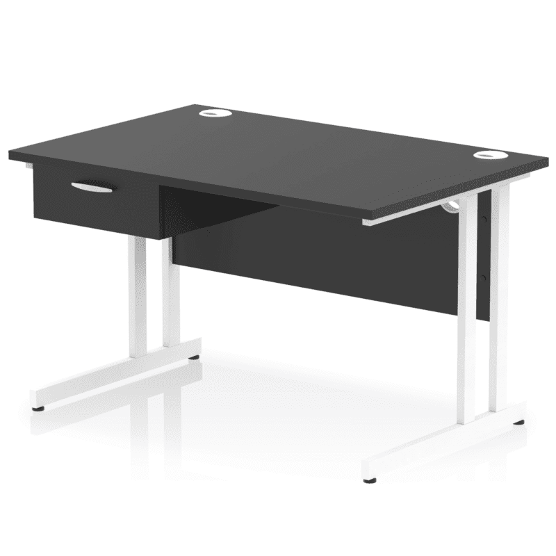 Impulse Cantilever Straight Desk White Frame With Single One Drawer Fixed Pedestal - Image 23