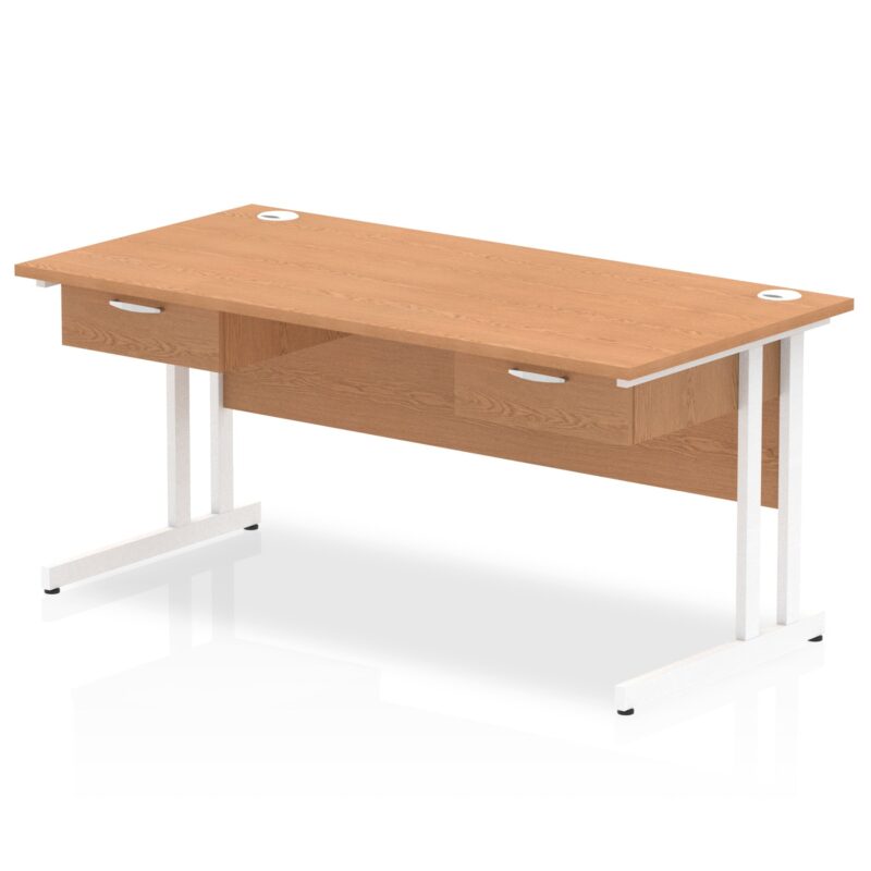 Impulse Cantilever Straight Desk White Frame With Two One Drawer Fixed Pedestals - Image 5