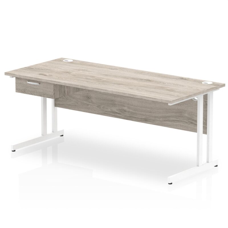 Impulse Cantilever Straight Desk White Frame With Single One Drawer Fixed Pedestal - Image 21