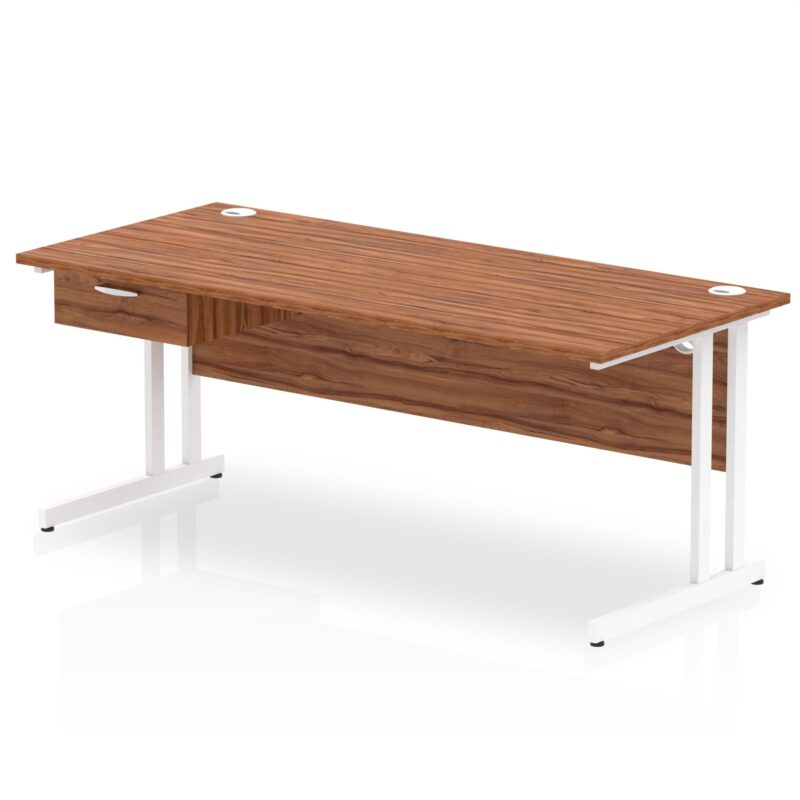 Impulse Cantilever Straight Desk White Frame With Single One Drawer Fixed Pedestal - Image 22
