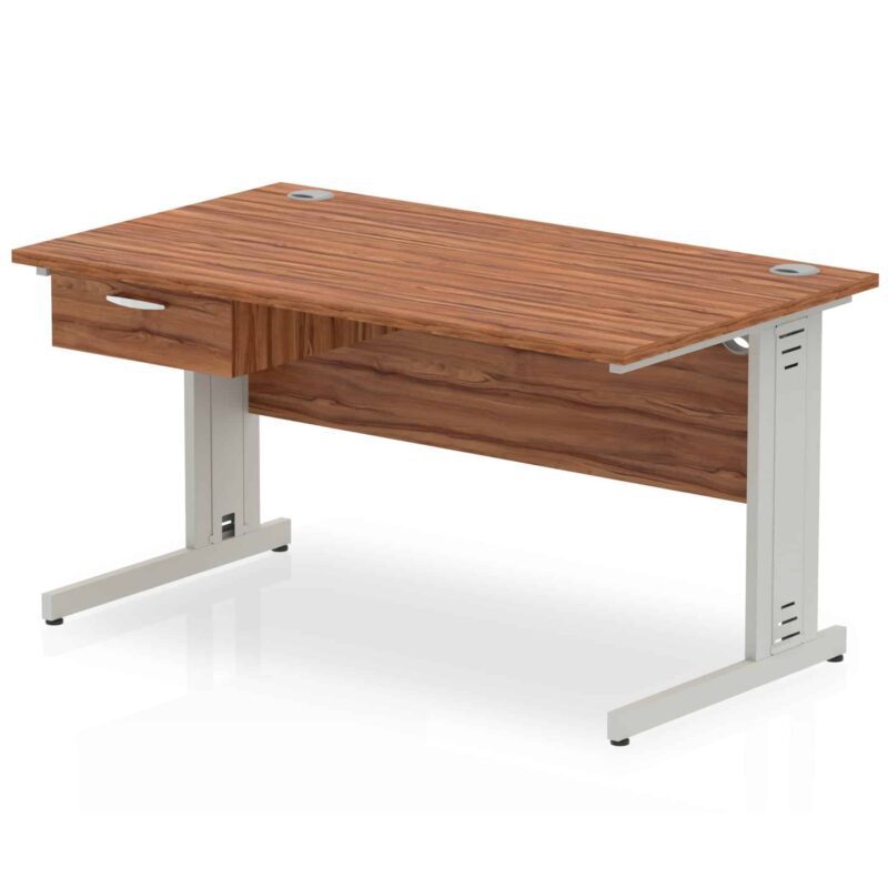 Impulse Cable Managed Straight Desk Silver Frame With Single One Drawer Fixed Pedestal - Image 13