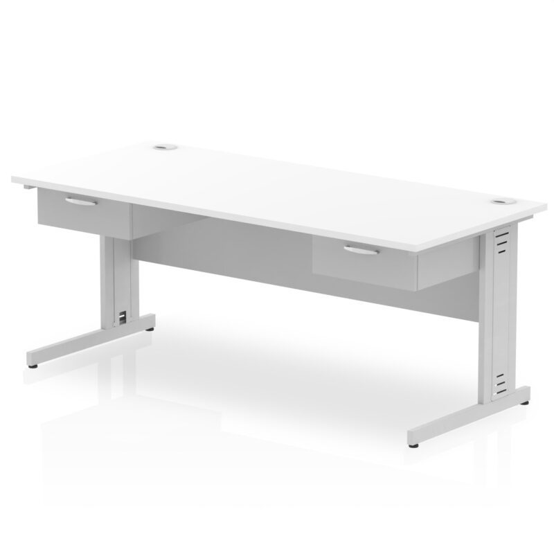 Impulse Cable Managed Straight Desk Silver Frame With Two One Drawer Fixed Pedestals - Image 13