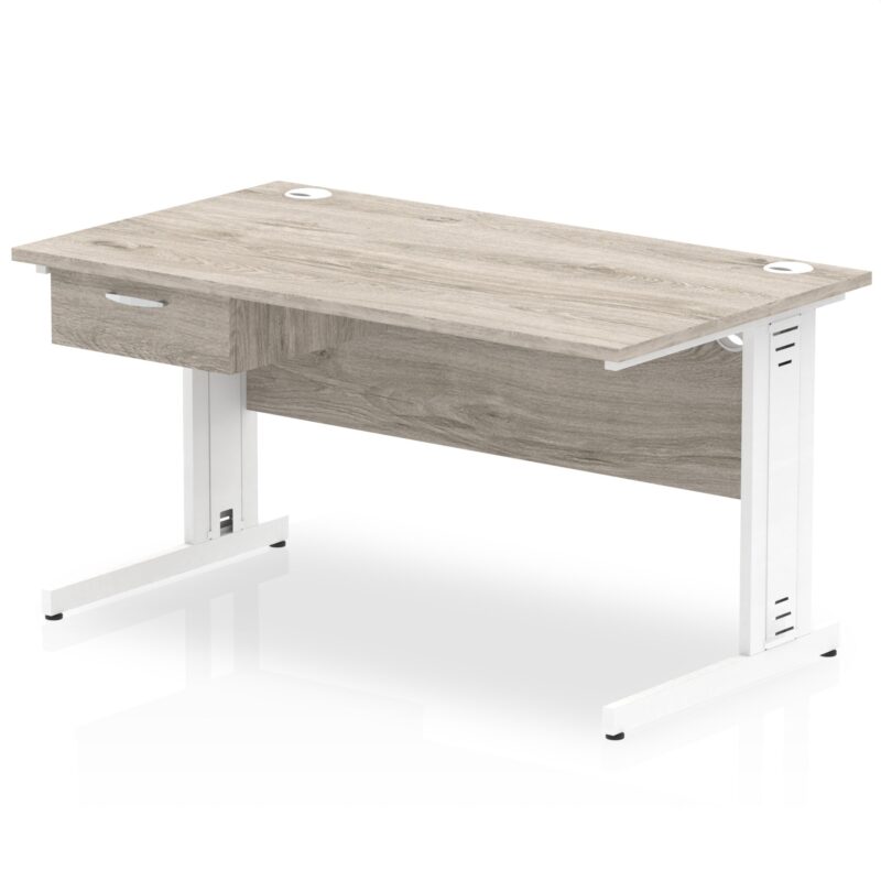 Impulse Cable Managed Straight Desk White Frame With Single One Drawer Fixed Pedestal - Image 10