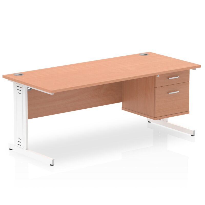 Impulse 1800mm Cable Managed Straight Desk With Single Fixed Pedestal - Image 2