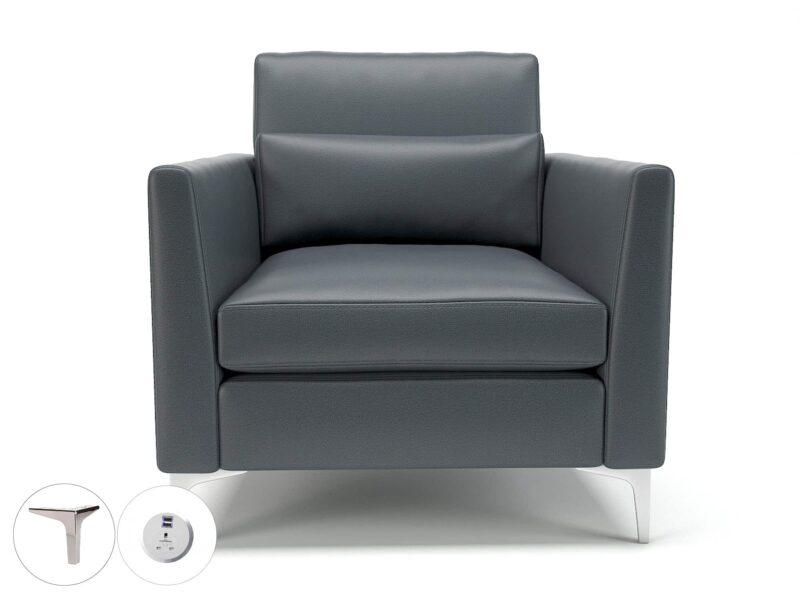 Roselle 90cm Wide Armchair in Cristina Marrone Ultima Faux Leather with Socket - Image 2