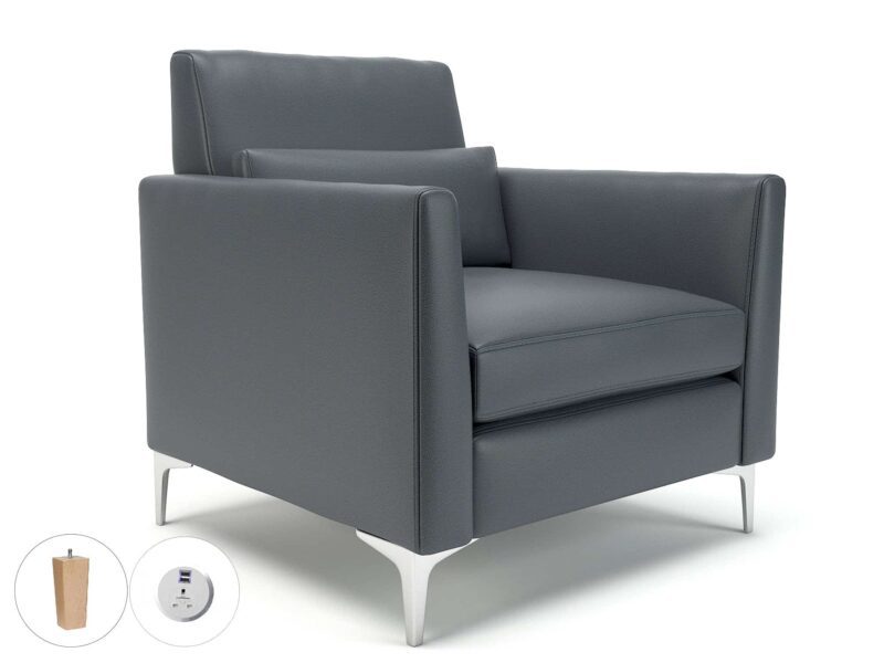 Roselle 90cm Wide Armchair in Cristina Marrone Ultima Faux Leather with Socket - Image 10