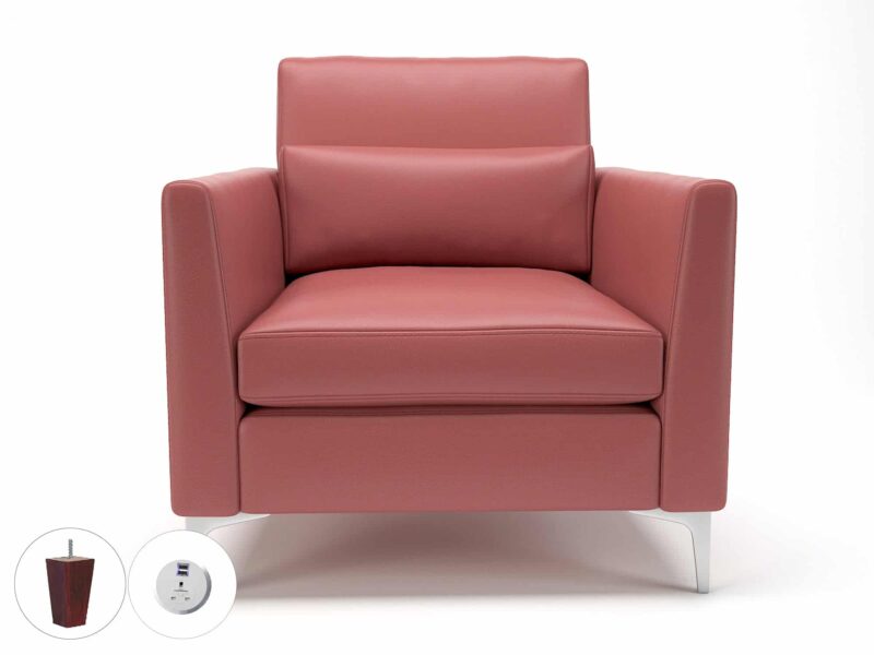 Roselle 90cm Wide Armchair in Cristina Marrone Ultima Faux Leather with Socket - Image 32