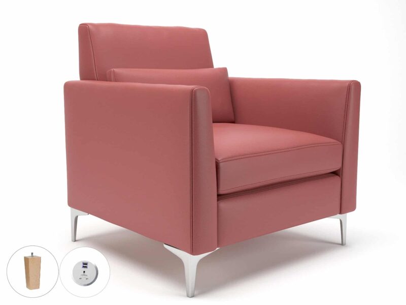 Roselle 90cm Wide Armchair in Cristina Marrone Ultima Faux Leather with Socket - Image 34